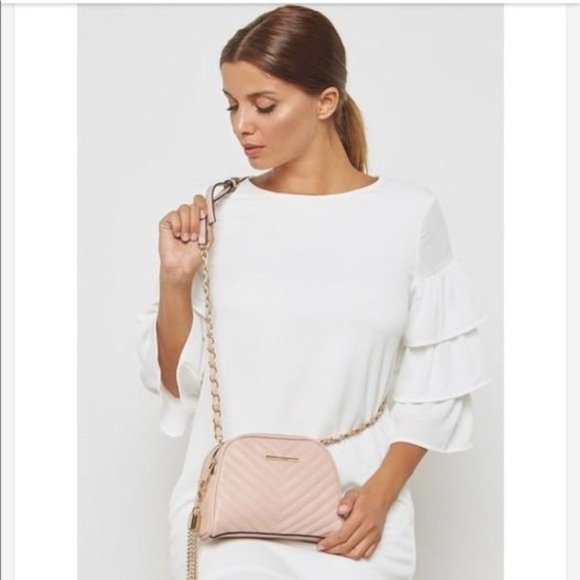 Like new Aldo Quilted Pink/ Nude dorolora crossbody bag with crystal decor - Picture 5 of 5